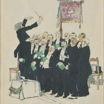Walter Draesner,"Männerchor", Gouache auf Papier, 1927