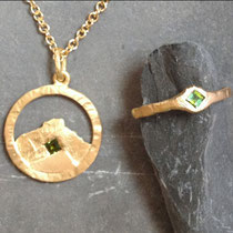 Verlobungsring und Anhänger Gelbgold mit Turmalin