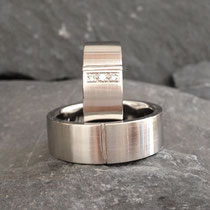 Trauringe Palladium und Edelstahl mit Brillanten