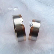 Trauringe Weissgold/Rotgold mit Brillant