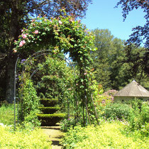 Premiers parterres, roseraie, topiaire - Jardins de Mas Maury - Le Mas Maury Haut - Rempnat