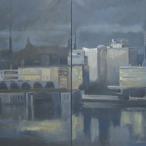Lorenzo Curioni, Degrado urbano II, 2010, olio su tela, 240x11 cm