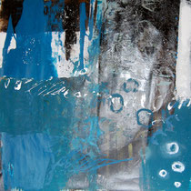 Kay Pasero, Matter & Soul V, acrilico, sabbia, bitume su lino grezzo, 150x150 cm