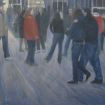Lorenzo Curioni, Ritrovo di piazza, 2010, olio su tela, 75x85 cm