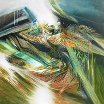Michele Recluta, Nidi di speranza in tempi di segni e sogni morenti, 2010,  tecnica mista su tela, 90x90 cm
