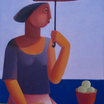 Domenico Lasala, L'ombrello rosso, 2011, olio su tela, 30x40 cm