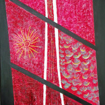 Roberto Fruggeri, Dalla finestra, 2011, tecnica mista: acrilico su tela e sabbia quartzifera, 70 x100 cm