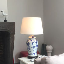 Réalisation d'un abat-jour pour ancien pied de lampe, proposition de forme et tissu (lin)