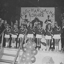 Dansgroep (tanzmariekes) van de Nachuule, Op bezoek in Alsdorf (Dl.)  v.l.n.r. Thea de Rooij, Francis Jacobs, Wies Korsten, Ans Souren, Rosi Korsten, Marij de Rooij, Anita Bloebaum.  Met dank aan Marij de Rooij