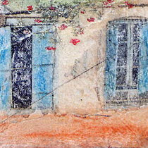 Crete windows, photo transfer on card, coloured pencil