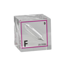 fluorine sample, fluorine ampoule sample, fluorine ampoule acrylic cube, fluorine cube, fluorine acrylic cube, fluorine sample for element collection, fluorine sample for display, fluorine rarefied ampoule for collection