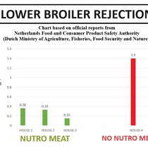 Menor rechazo de pollos de engorde CON Nutro Meat (0,36%-0,33%-0,15%) en lugar de mayor rechazo de pollos de engorde sin Nutro Meat (1,4%) - Informe oficial del Ministerio de Agricultura, Pesca, Seguridad Alimentaria y Naturaleza.