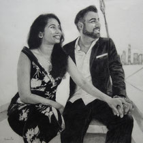 Samita Bhatia, "happy Couple", 12"x 15", pencil on paper.
