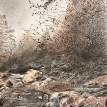 Neetu Commar, "Mystic", sanguine and charcoal on paper.
