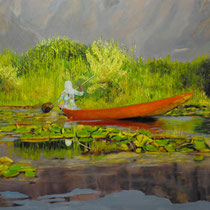 Samita Bhatia, "Lady in a Boat", oil on canvas.