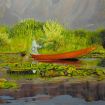 Samita Bhatia, "Lady in a Boat", oil on canvas.