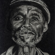 Poorva Parnaik, "Old Man", charcoal on paper.