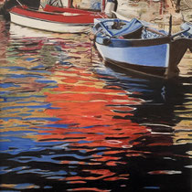 Padmaja Peddada, "Reflections", oil on board.