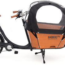 Babboe Lastenfahrrad mit Elektromotor City-E mit Regenschutz für Kinder