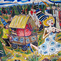   Jelena Kolesnichenko, Ich ziehe mein Schicksal hinter mir her, Öl, Acryl auf Leinwand, 100x80 cm