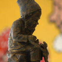 Heissner gnome giving medicine to a little frog, 1920, by Prof P.L. Mueller, sold
