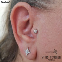 Tragus Piercing mit dem Weißgold Blümchen von Neometal