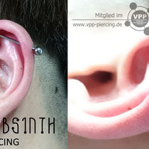 Industrial Piercing mit dem Titanstecker in der Stärke 1,6mm.