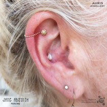 Curated Ear mit dem Conch, Flat Helix und Ohrläppchenpiercing, Echtgoldschmuck