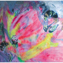 Bublebees:  93" x 69"  Oil, pastel & spray paint on canvas  $3800.00