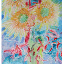 Sunflower Fiesta:  15" x  24"  Oil & pastel on canvas   $750.00 (SOLD)