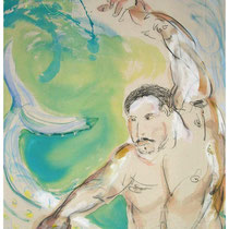 Octopus Play [©Nick Spadafora]:  Watercolor and pastel on canvas  (Original Artwork not for sale)