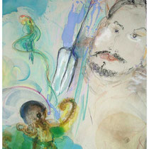 Neptune Awake [©Nick Spadafora]:  Watercolor and pastel on canvas  (Original Artwork not for sale)