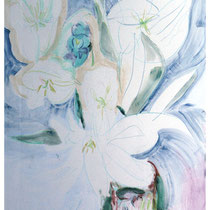 White Tulips:  30" x 41.5"  Oil & pastel on paper     $1,500.00 (SOLD)