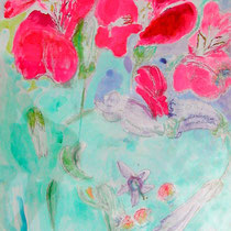 Floral Magenta:  15" x 19"  Oil pastel & watercolor on paper  $850.00