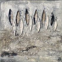 o.T., 50 x 50 cm, mixed media collage on canvas, 2024