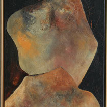 Titel Nr.2: Empfängnis Entstehungsjahr: 1996 Breite: 50 cm, Höhe: 90 cm Acryl, Pigmente, Sand, Kunstharz auf Leinen