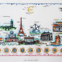 LESLIE G. HUNT, Euro-Current Cities, Orig. Farbradierung, handcoloriert, Motivgröße: 24,5 x 43 cm 