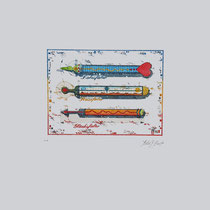 LESLIE G. HUNT, Thermometer, Orig. Farbradierung, handcoloriert, Motivgröße: 17 x 21,5 cm