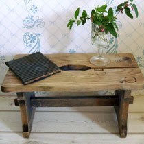 Vintage Fuss-Schemel Tritt mit blauer Originalpatina