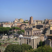 Rome - Le Forum vu du Mont Palatin - Au premier plan le Temple d'Antonin et de Faustine -