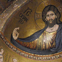 Monréale - Abside médiane avec une gigantesque figure du Christ Pantocrator (Tout puissant).
