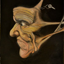 Studio su Caravaggio finito in delirio surrealista (olio su cartoncino)