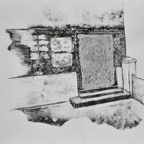 Quand les portes ne parlent plus # 13 - Monotype à l'encre noire taille-douce, gesso et ciment sur papier (200g) - 65 x 50 cm - 2022