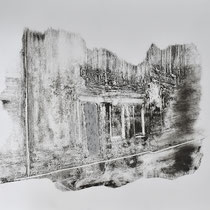 Quand les portes ne parlent plus # 16 - Monotype à l'encre noire taille-douce, gesso et ciment sur papier (200g) - 65 x 50 cm - 2022