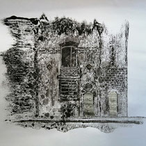 Quand les portes ne parlent plus # 6 - Monotype à l'encre noire taille-douce, gesso et ciment sur papier (200g) - 65 x 50 cm - 2020