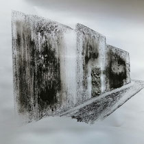 Quand les portes ne parlent plus # 4 - Monotype à l'encre noire taille-douce, gesso et ciment sur papier (200g) - 65 x 50 cm - 2022