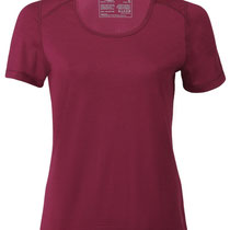 T-shirt met korte mouwen in 70% bio-merinowol en 28% zijde met 2% elastaan, donkerrood, Engel Sports, beschikbaar in de maat M, prijs: 77,50 €
