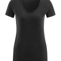 Basis T-shirt met ronde hals in 100% bio-katoen tricot, zwart, Living Crafts, beschikbaar in de maten S, M, L en XL, prijs: 16,99 €