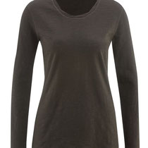 T-shirt met lange mouwen Bella in 100% bio-katoen tricot, chocoladebruin, Living Crafts, beschikbaar in de maten M en L, prijs: 34,99 €