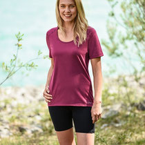 T-shirt met korte mouwen in bio-merinowol met zijde, donkerrood, Engel Sports